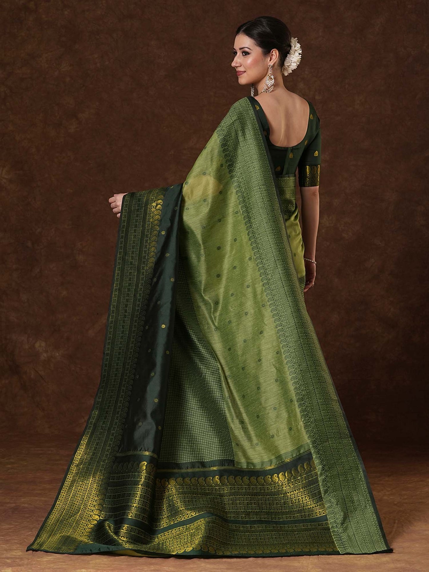 Dark Venkatgiri Cotton Blend Woven Saree