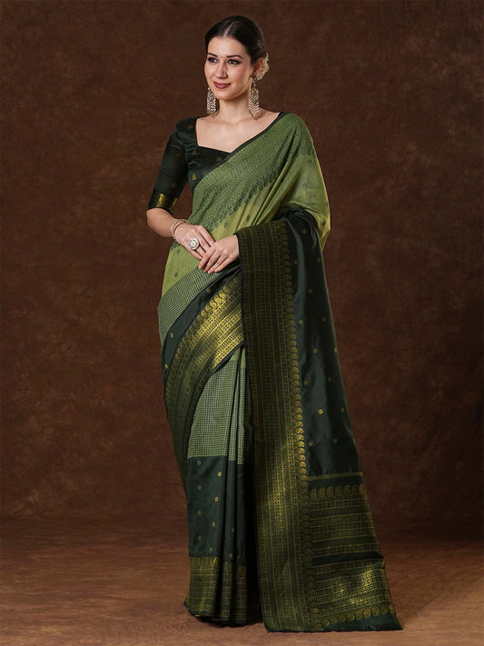 Green Dark Venkatgiri Cotton Blend Woven Saree