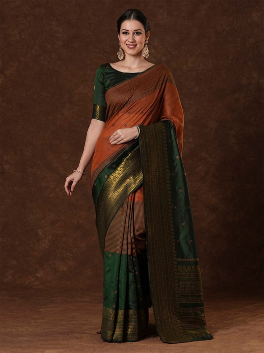 Green Green Venkatgiri Cotton Blend Woven Saree