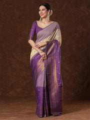 Purple Venkatgiri Cotton Blend Woven Saree - The Dori Store