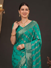 Turquoise Banarasi Dola Silk Woven Saree - The Dori Store