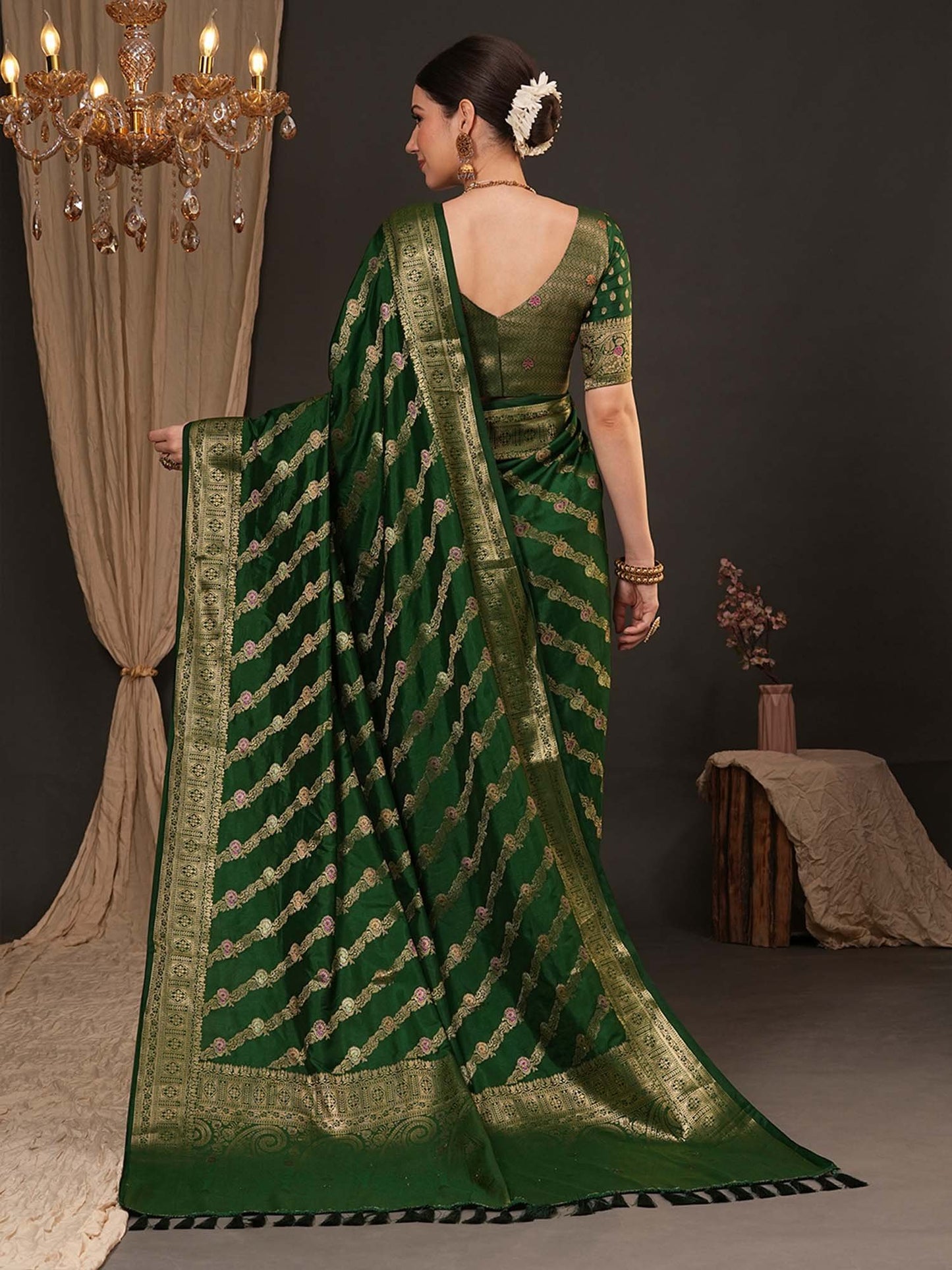 Green Banarasi Dola Silk Woven Saree