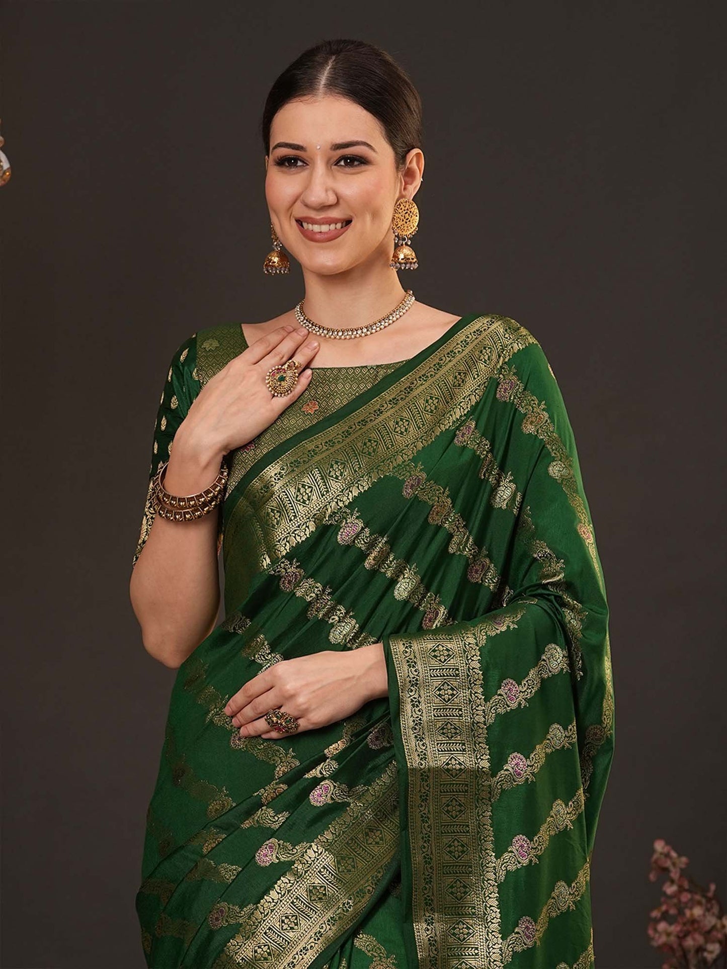 Green Banarasi Dola Silk Woven Saree