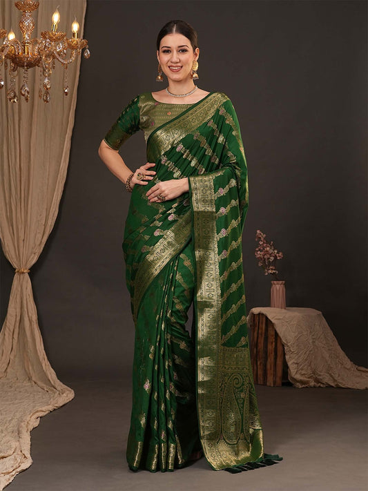 Green Green Banarasi Dola Silk Woven Saree