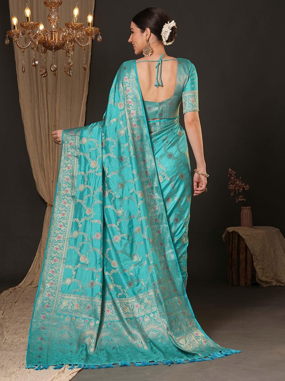 Light Banarasi Dola Silk Woven Saree - The Dori Store