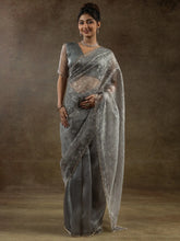 Grey Party Wear Organza Ready To Wear Saree - The Dori Store