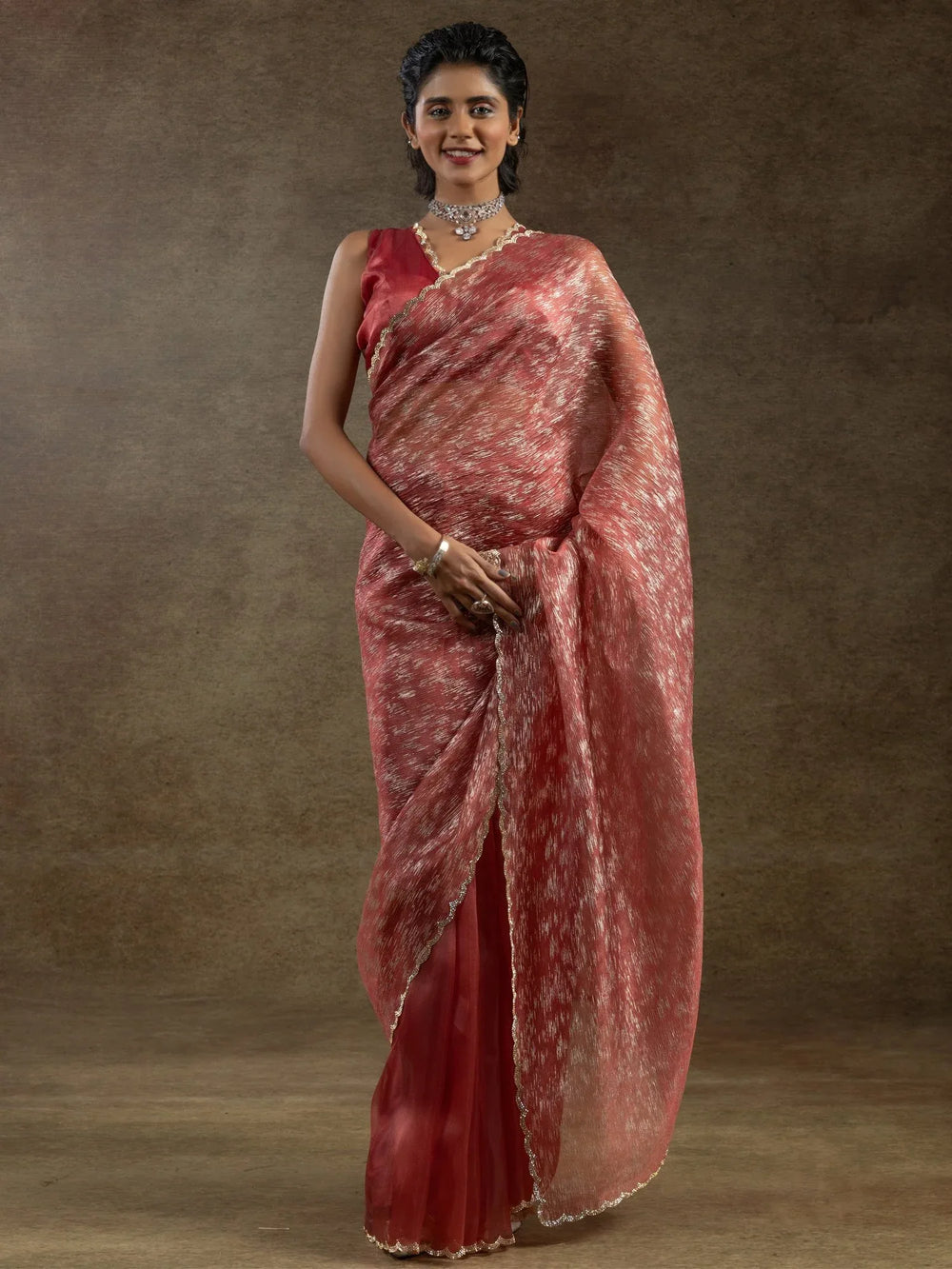 Pink Party Wear Organza Ready To Wear Saree - The Dori Store