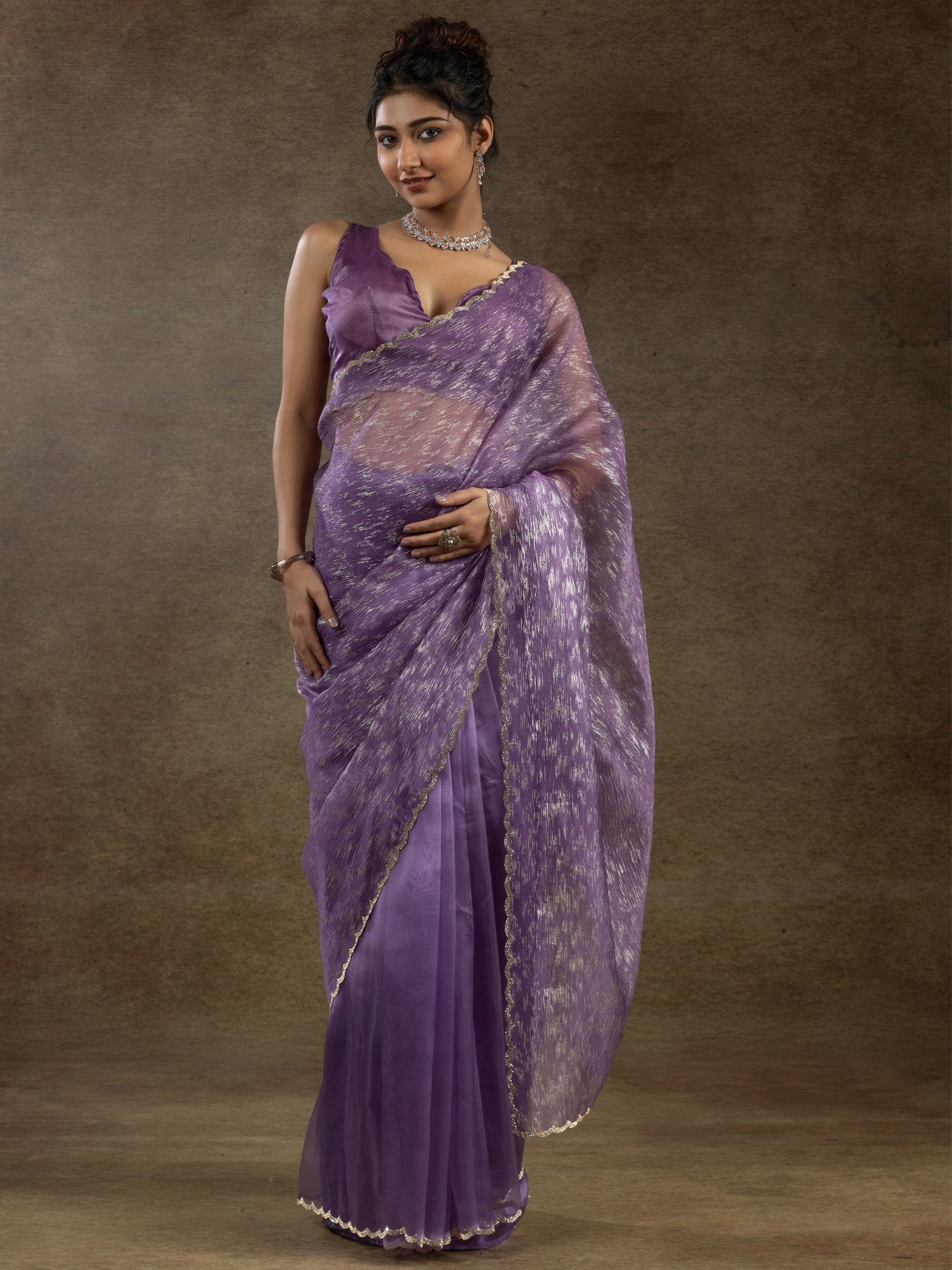 Lavender Lavendar Party Wear Organza Embellished Saree