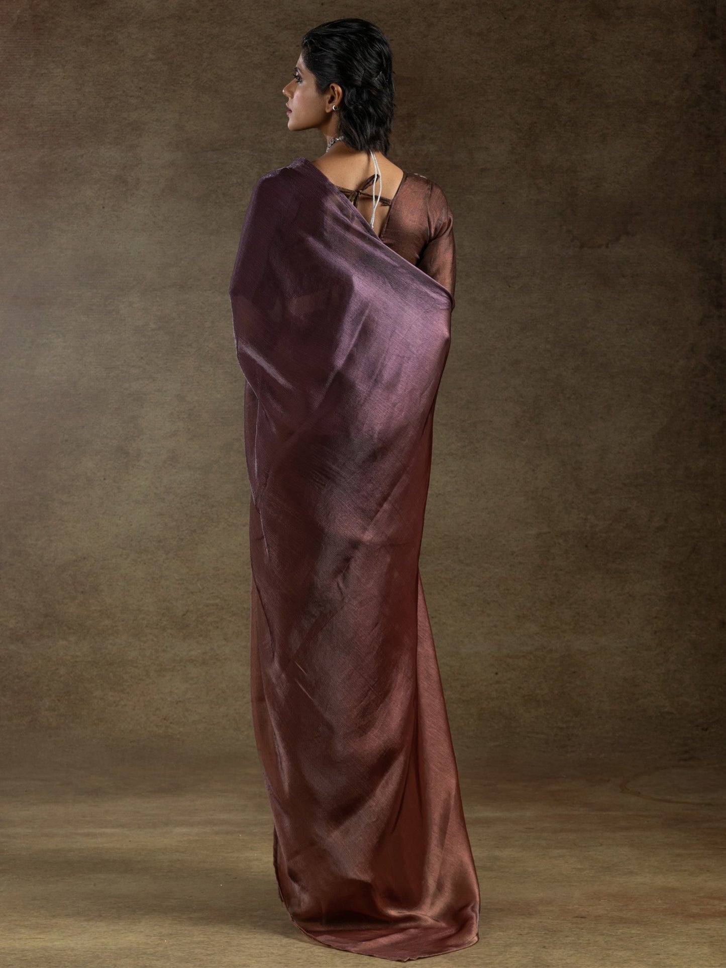 Coffee Party Wear Satin Silk Half & Half Saree