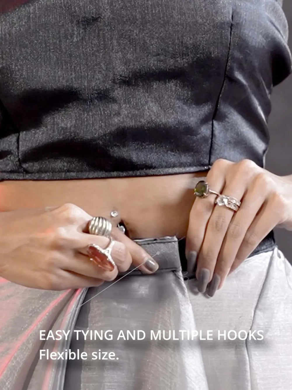 Grey Party Wear Satin Silk Ready To Wear Saree - The Dori Store