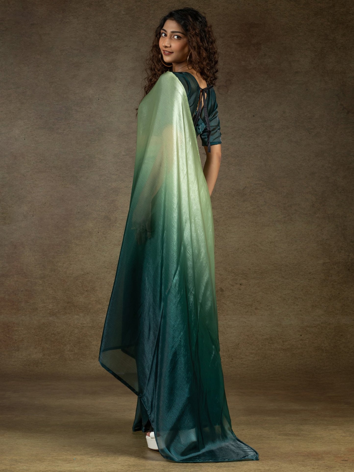 Light Party Wear Satin Silk Half & Half Saree