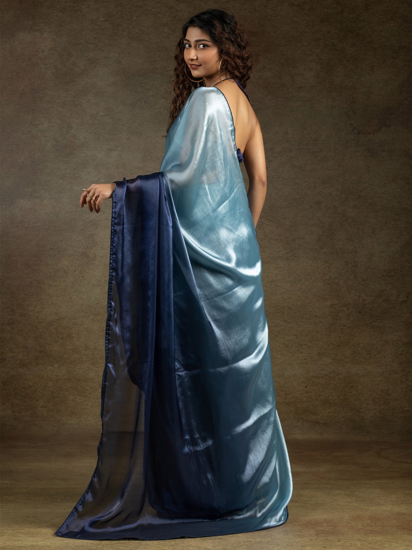 Light Party Wear Satin Silk Half & Half Saree