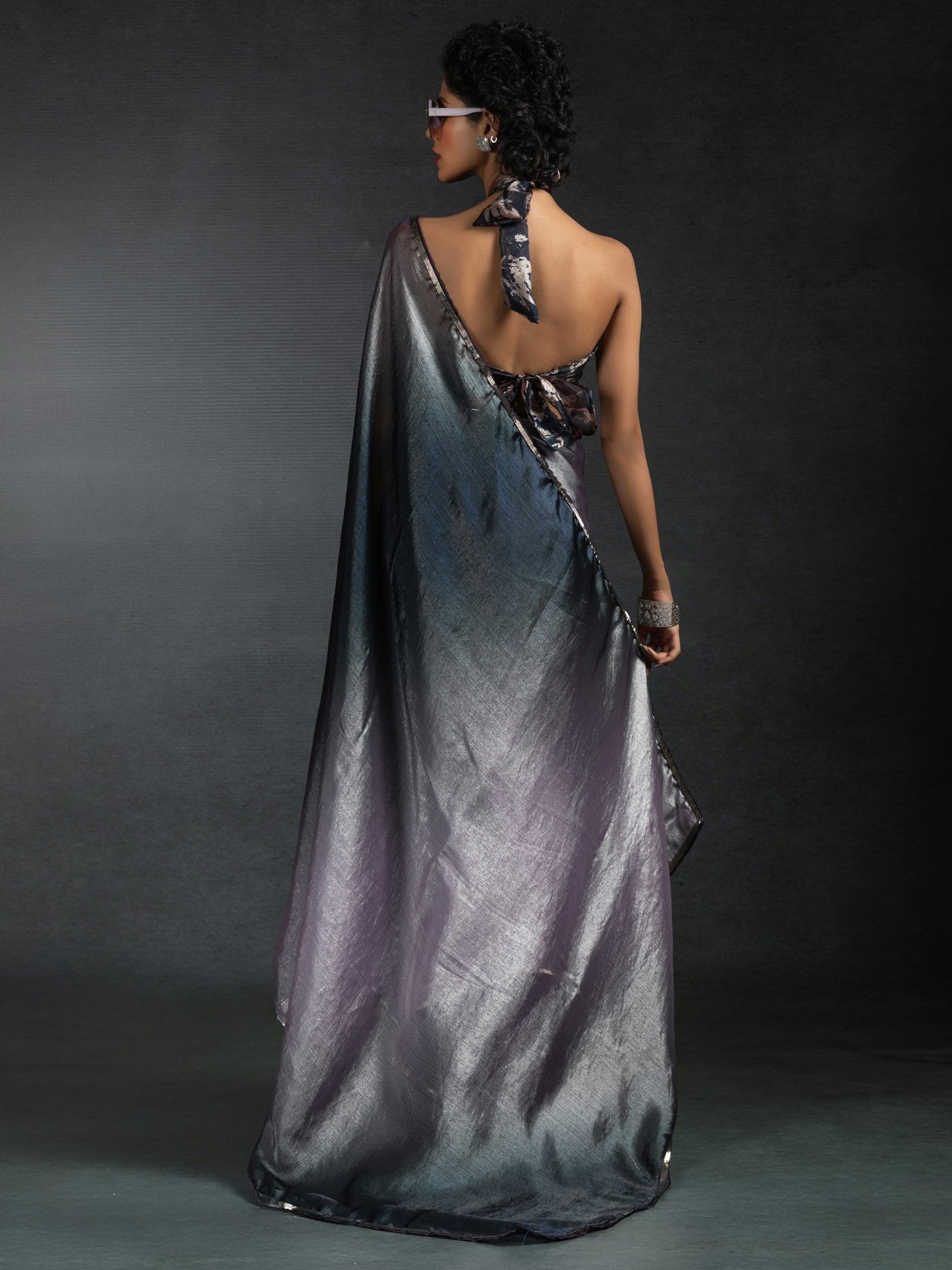Lavender Party Wear Satin Silk Embellished Saree