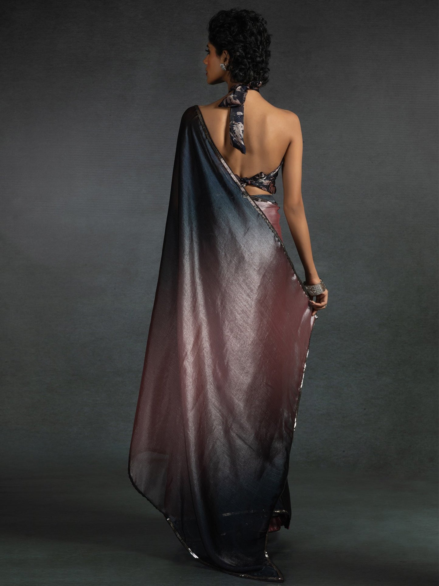 Peach Party Wear Satin Silk Embellished Saree