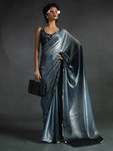 Silver Party Wear Satin Silk Ready To Wear Saree - The Dori Store