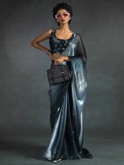 Silver Party Wear Satin Silk Ready To Wear Saree - The Dori Store