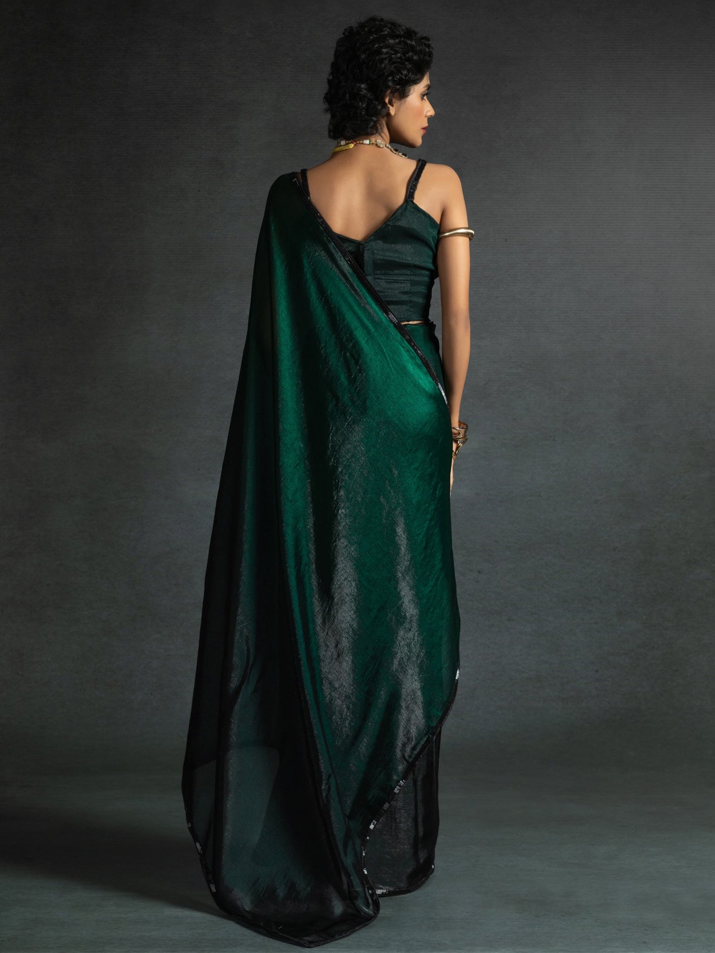Green Party Wear Satin Silk Embellished Saree
