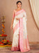 White Off Sungudi Cotton Blend Woven Saree
