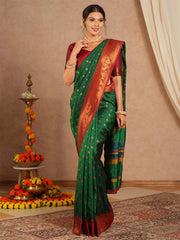 Green Paithani Soft Silk Woven Saree - The Dori Store