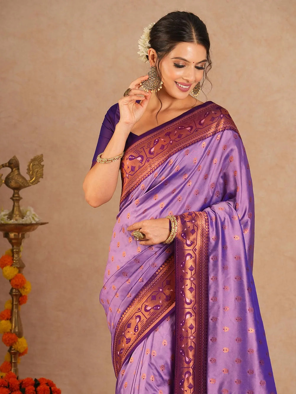 Purple Paithani Soft Silk Woven Saree - The Dori Store