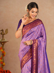 Purple Paithani Soft Silk Woven Saree - The Dori Store