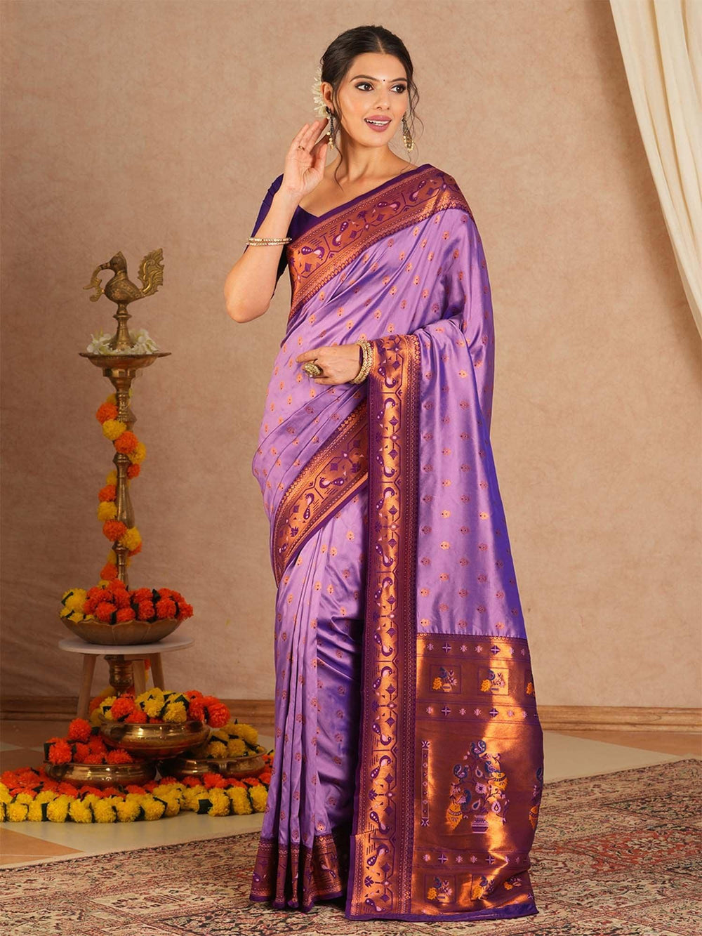 Purple Paithani Soft Silk Woven Saree - The Dori Store