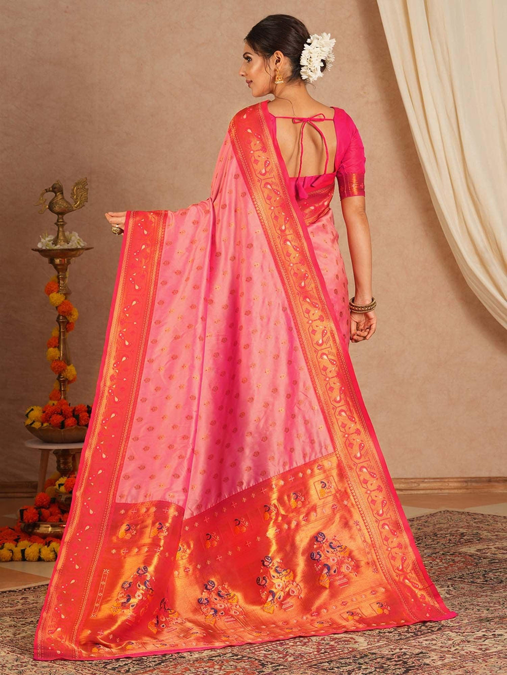 Pink Paithani Soft Silk Woven Saree - The Dori Store