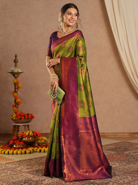 Green Light Kanjeevaram Banarasi Silk Woven Saree