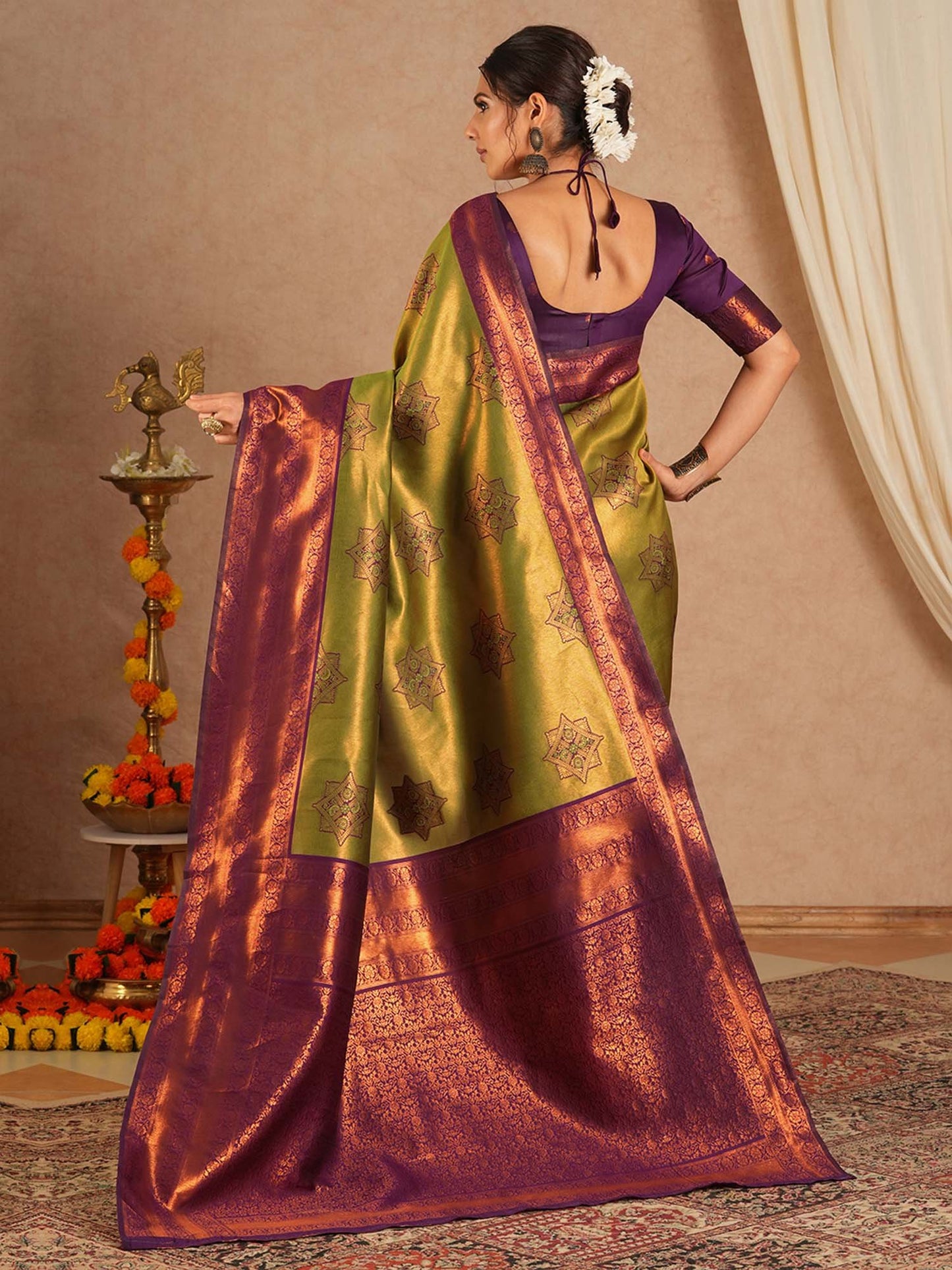 Light Kanjeevaram Banarasi Silk Woven Saree