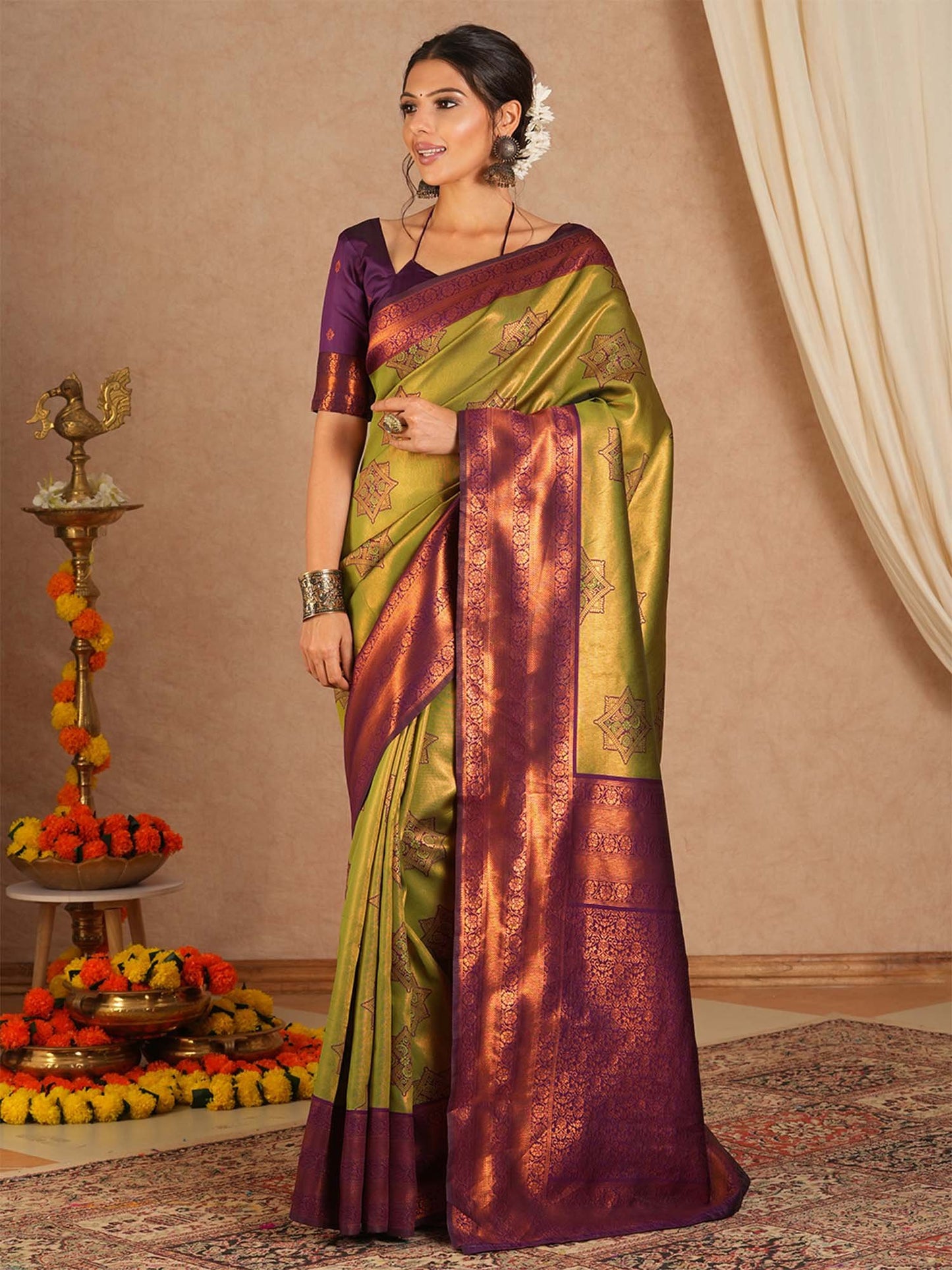 Light Kanjeevaram Banarasi Silk Woven Saree