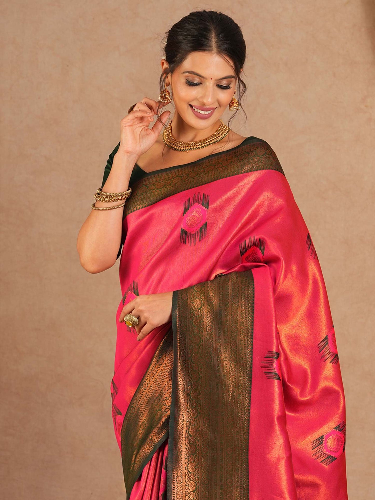 Pink Kanjeevaram Banarasi Silk Woven Saree