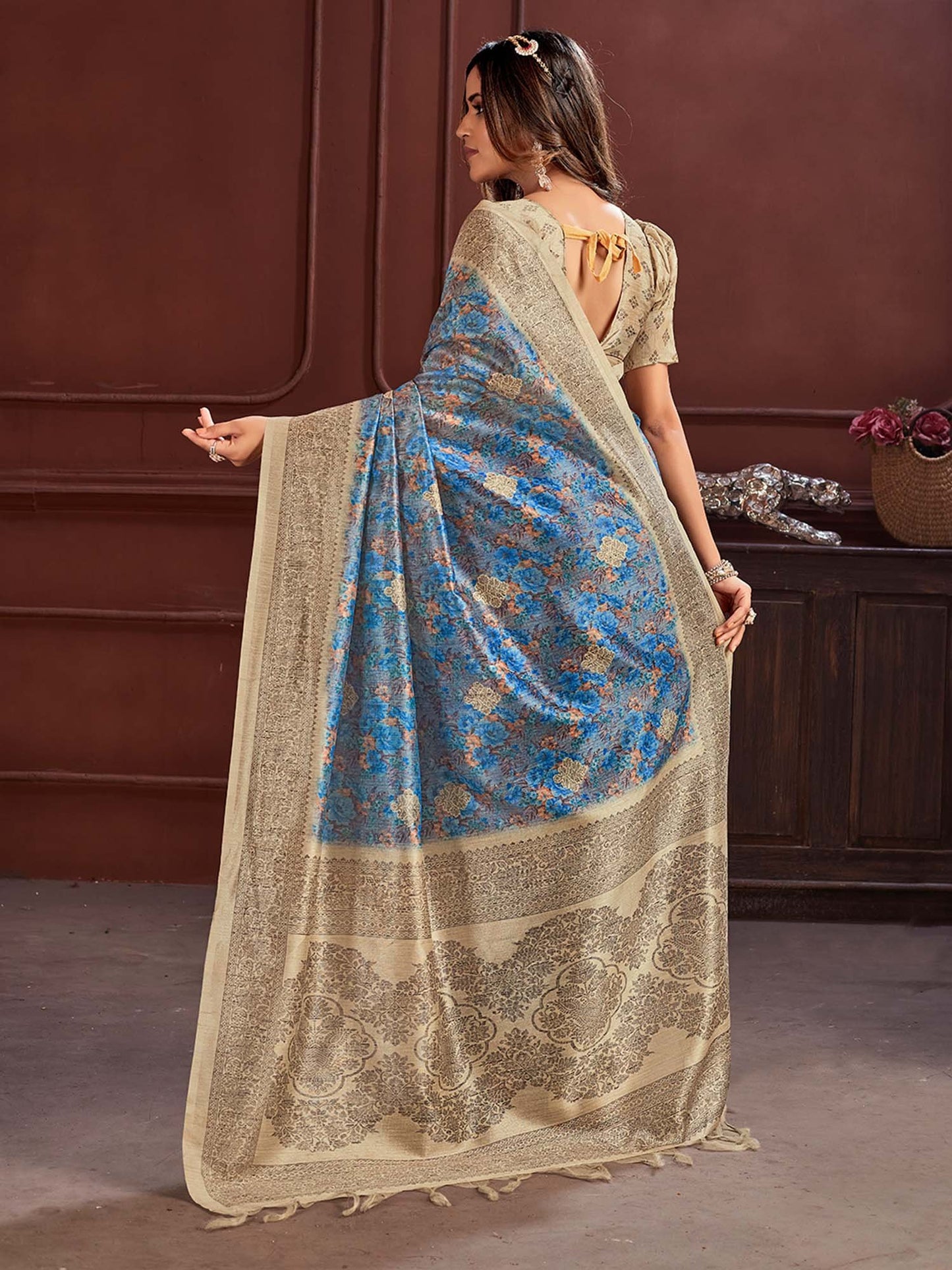 Blue Sungudi Cotton Silk Printed Saree