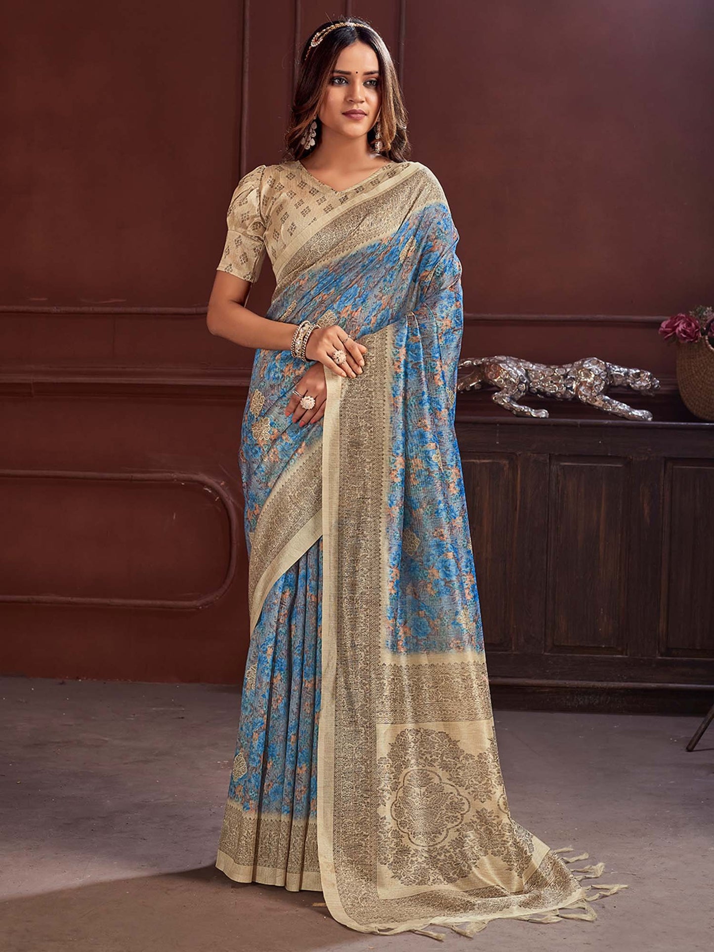 Blue Blue Sungudi Cotton Silk Printed Saree