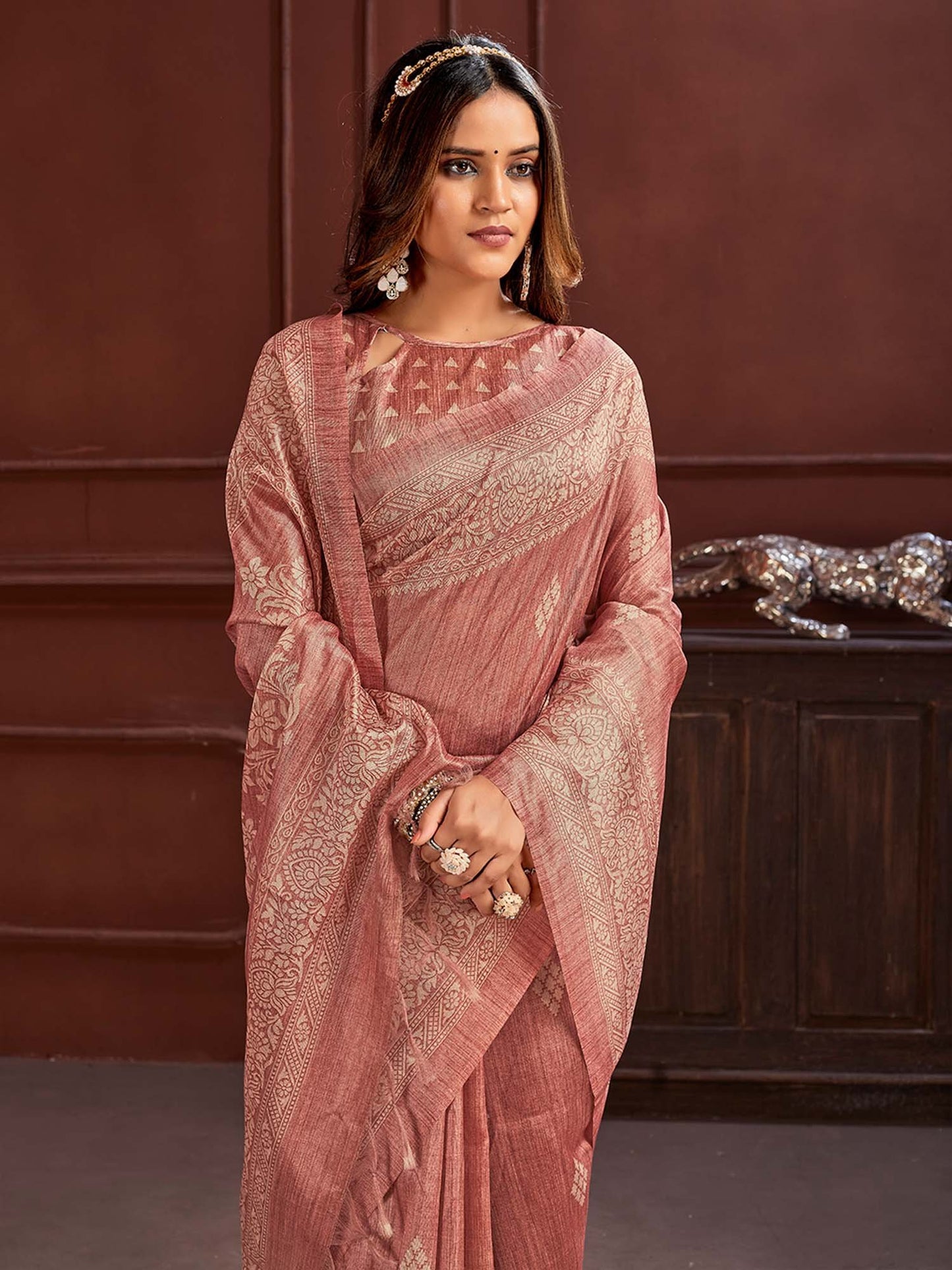 Mauve Sungudi Cotton Silk Printed Saree