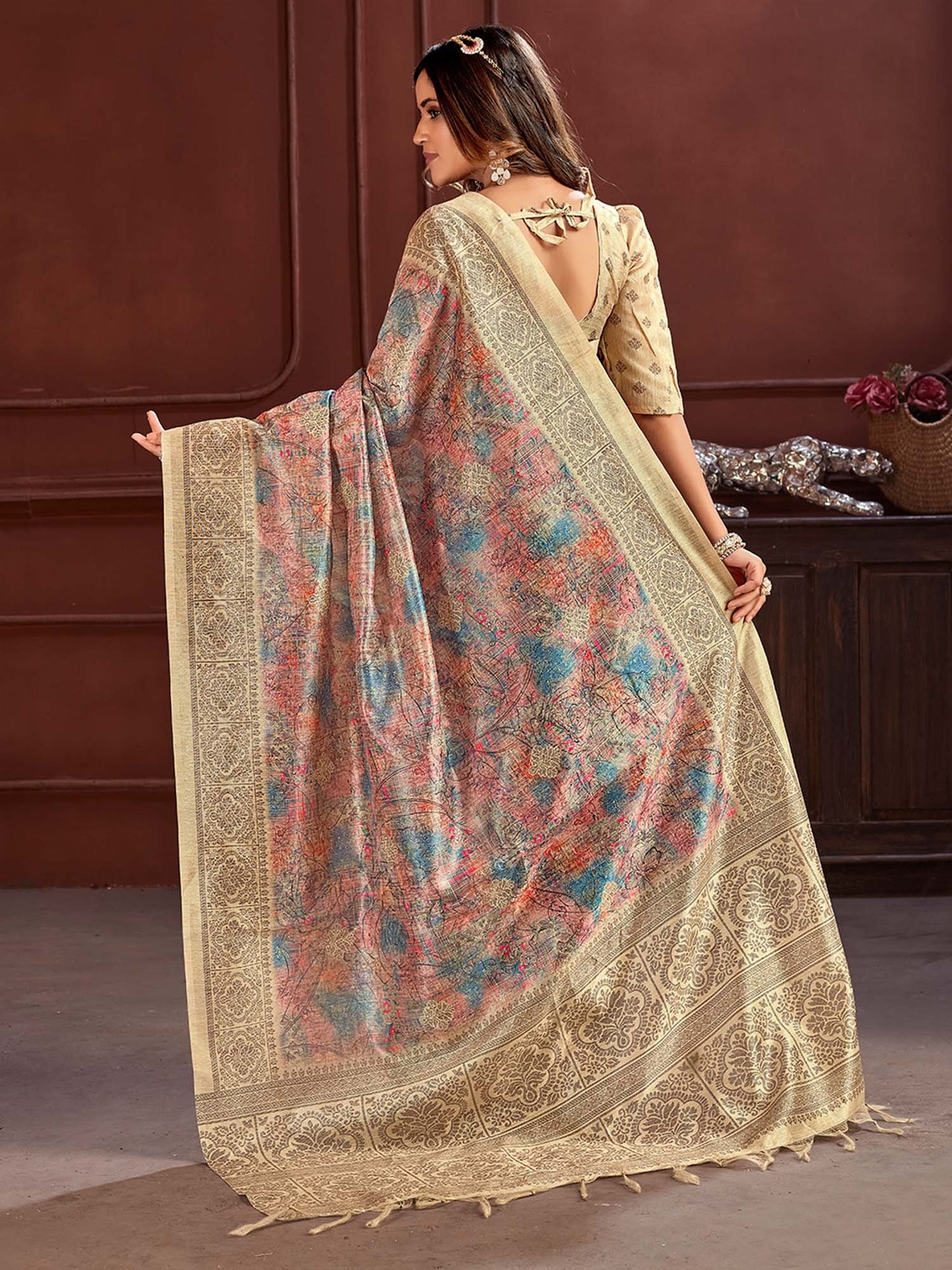 Multicolored Sungudi Cotton Silk Printed Saree