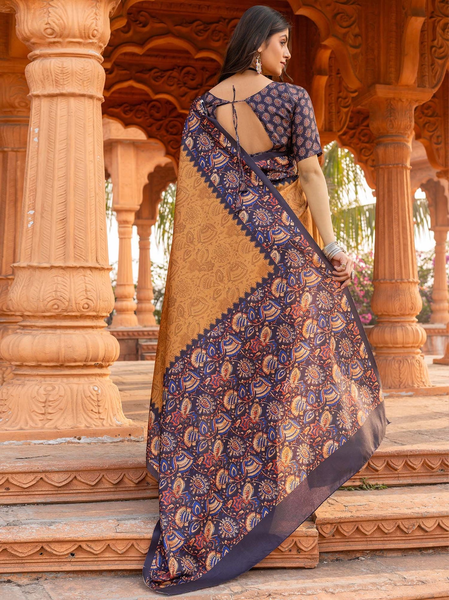 Bronze Pochampally Malai Silk Printed Saree