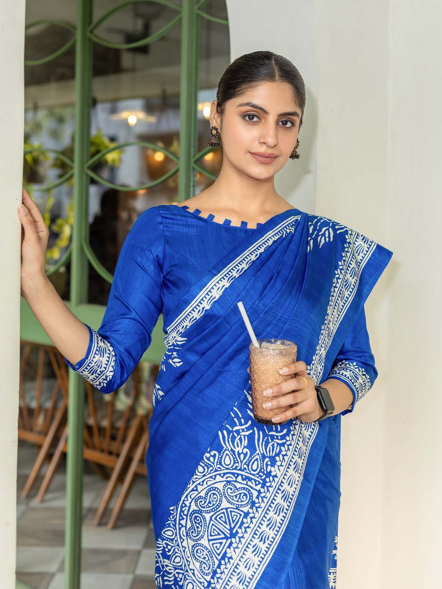 Navy Bagru Dola Silk Printed Saree