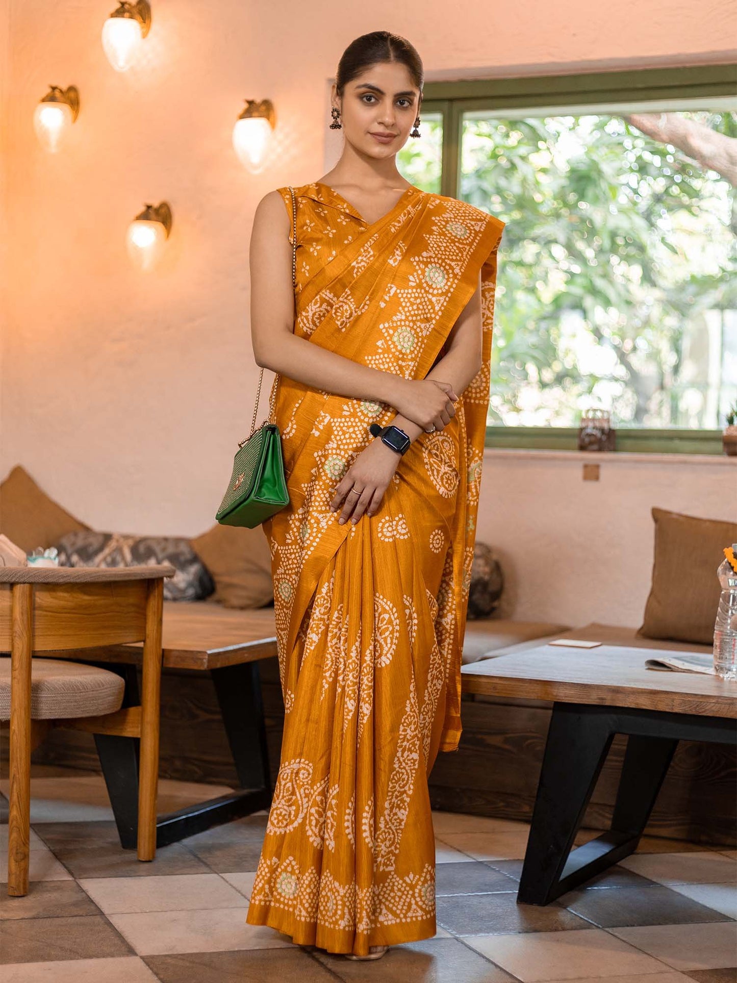 Mustard Bagru Dola Silk Printed Saree