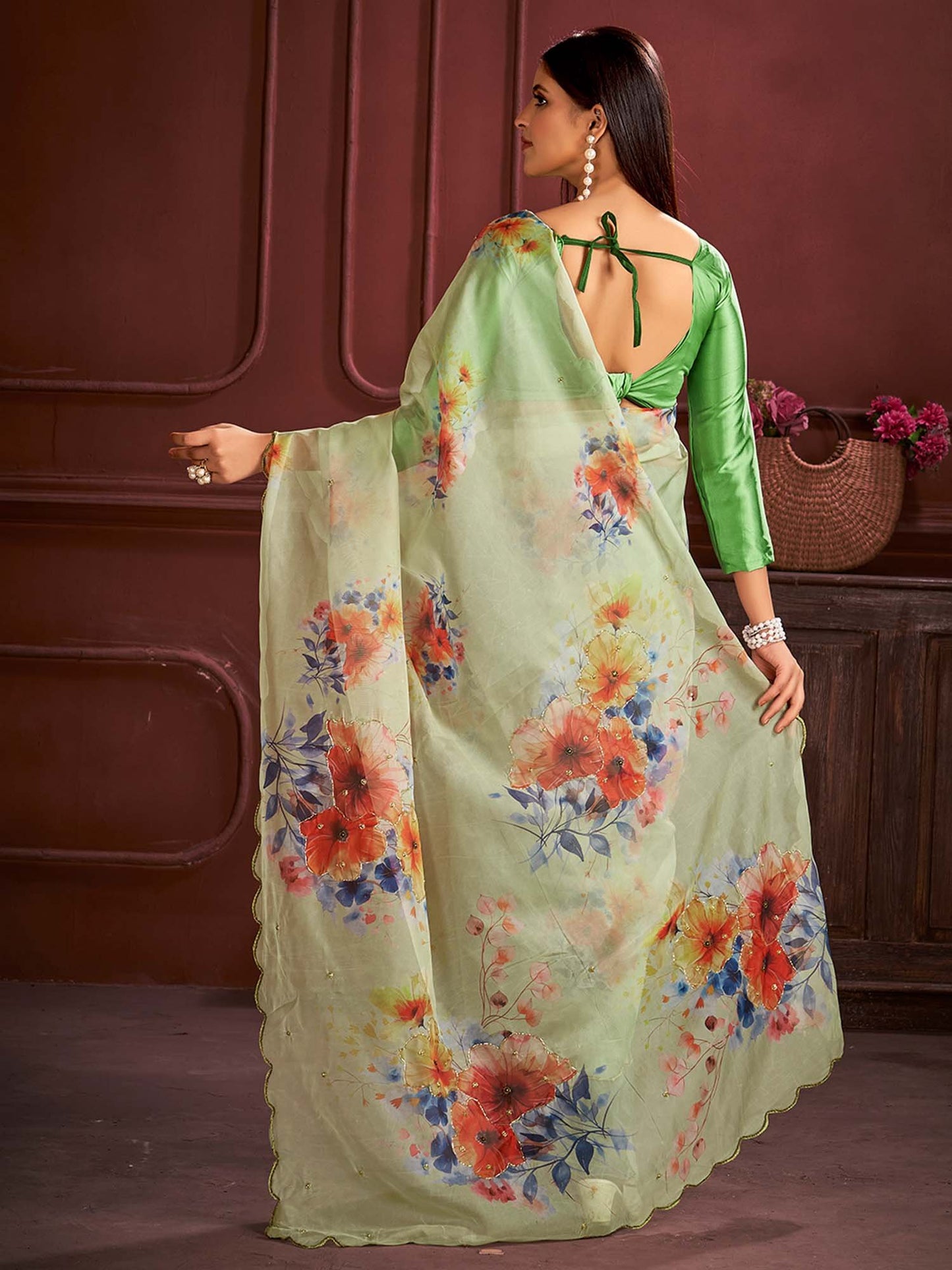 Light Party Wear Organza Printed Saree