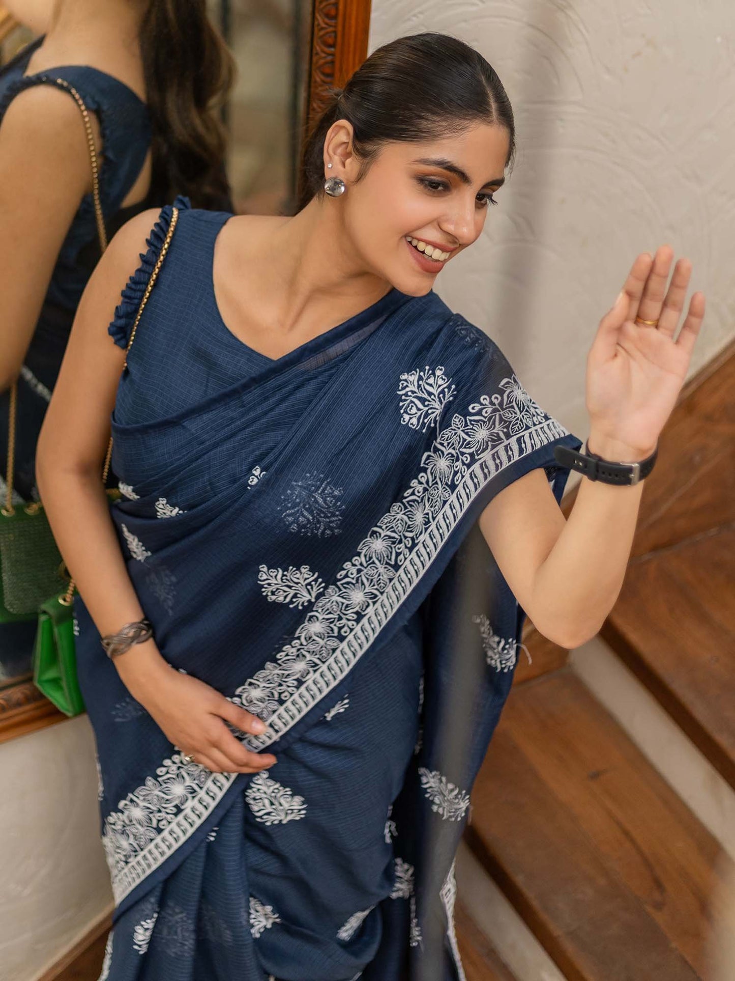 Blue Muga Cotton Blend Woven Saree