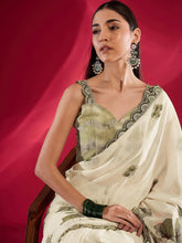 Off White Muga Georgette Zari Embroidered Saree - The Dori Store