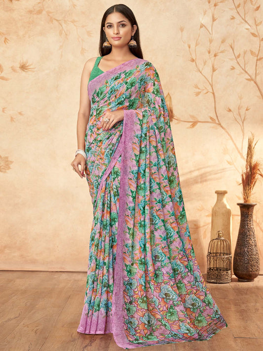 Green Green Sungudi Georgette Printed Saree