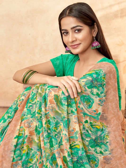 Green Green Sungudi Georgette Printed Saree