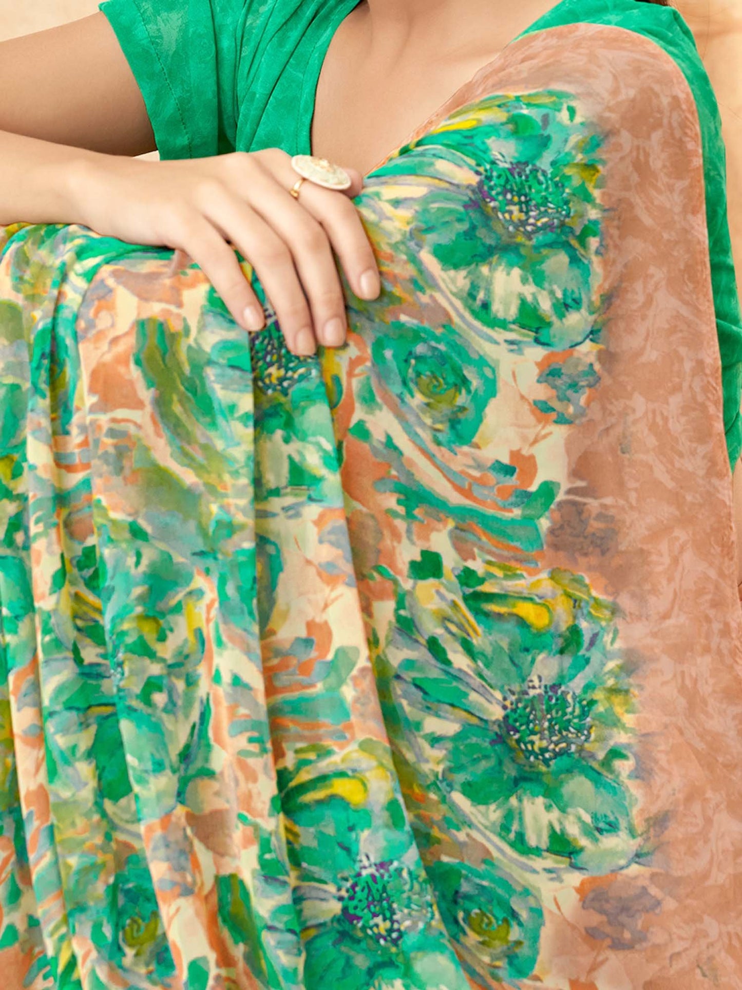 Green Sungudi Georgette Printed Saree
