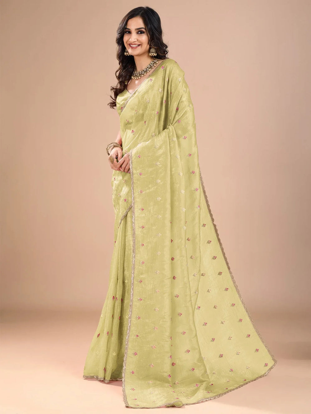 Yellow Party Wear Organza Embroidered Saree - The Dori Store