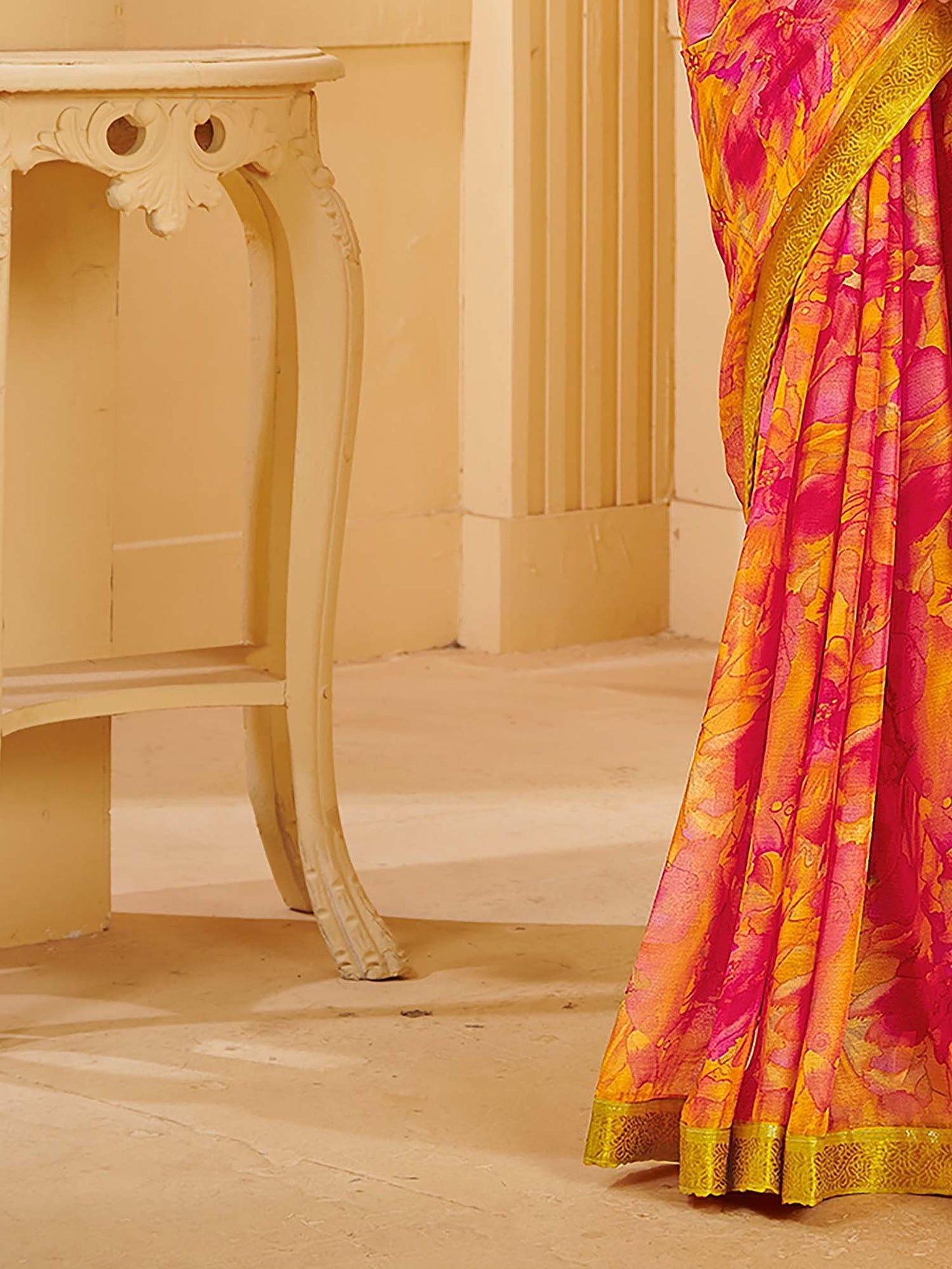 Pink Sungudi Chiffon Printed Saree