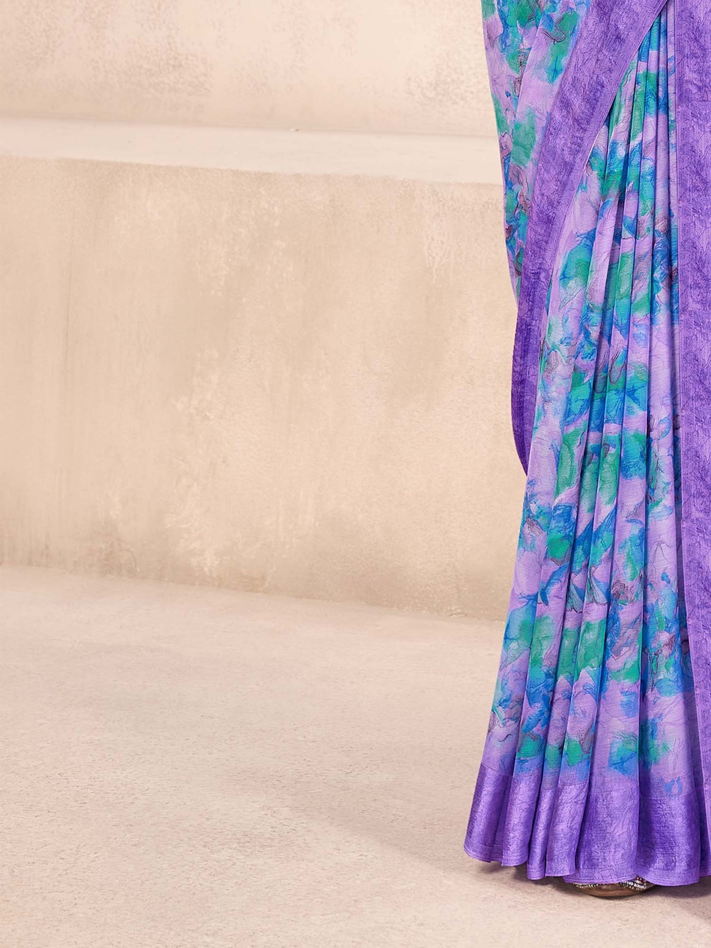 Lavendar Bagru Chiffon Printed Saree