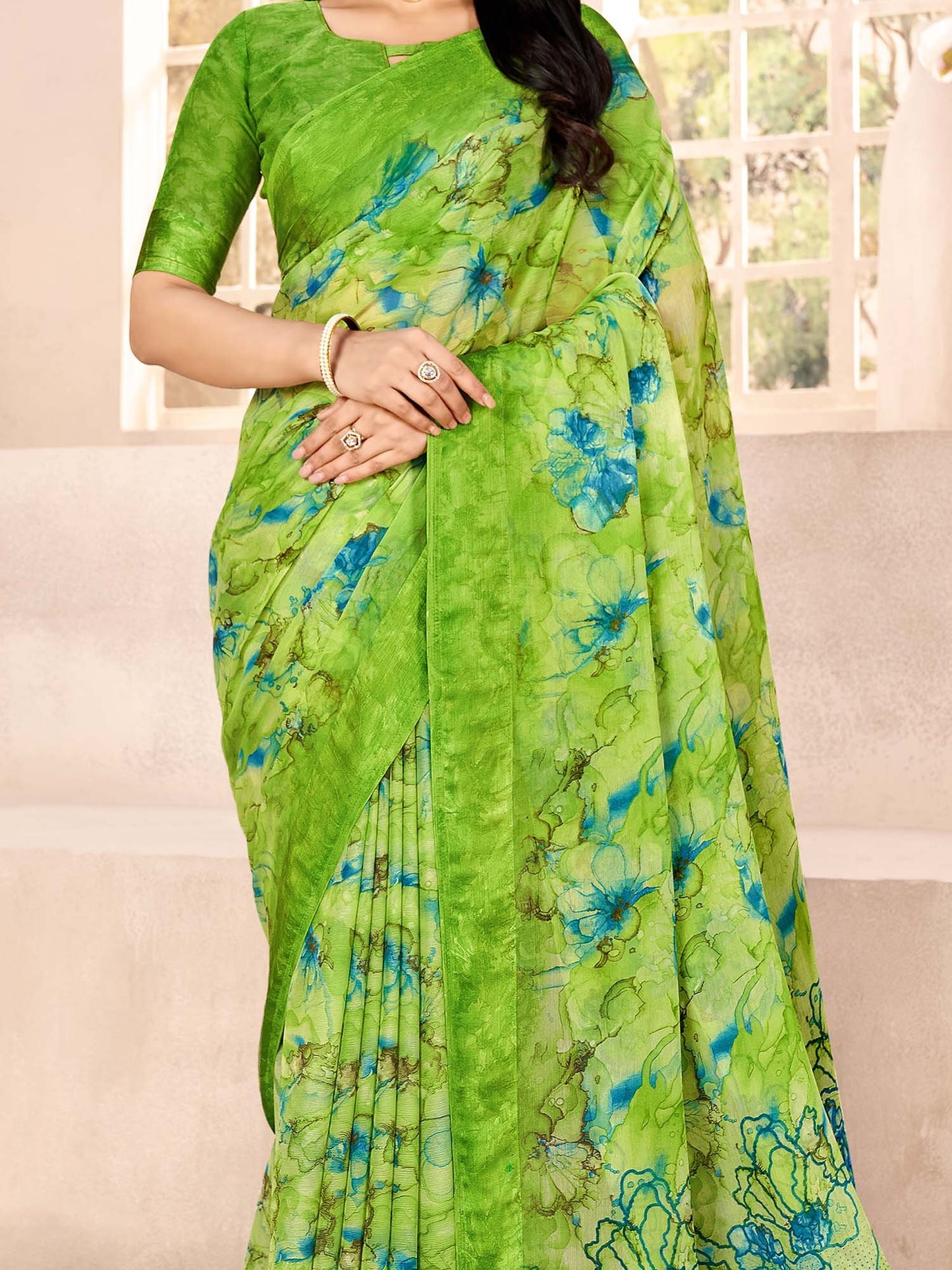 Light Bagru Chiffon Printed Saree