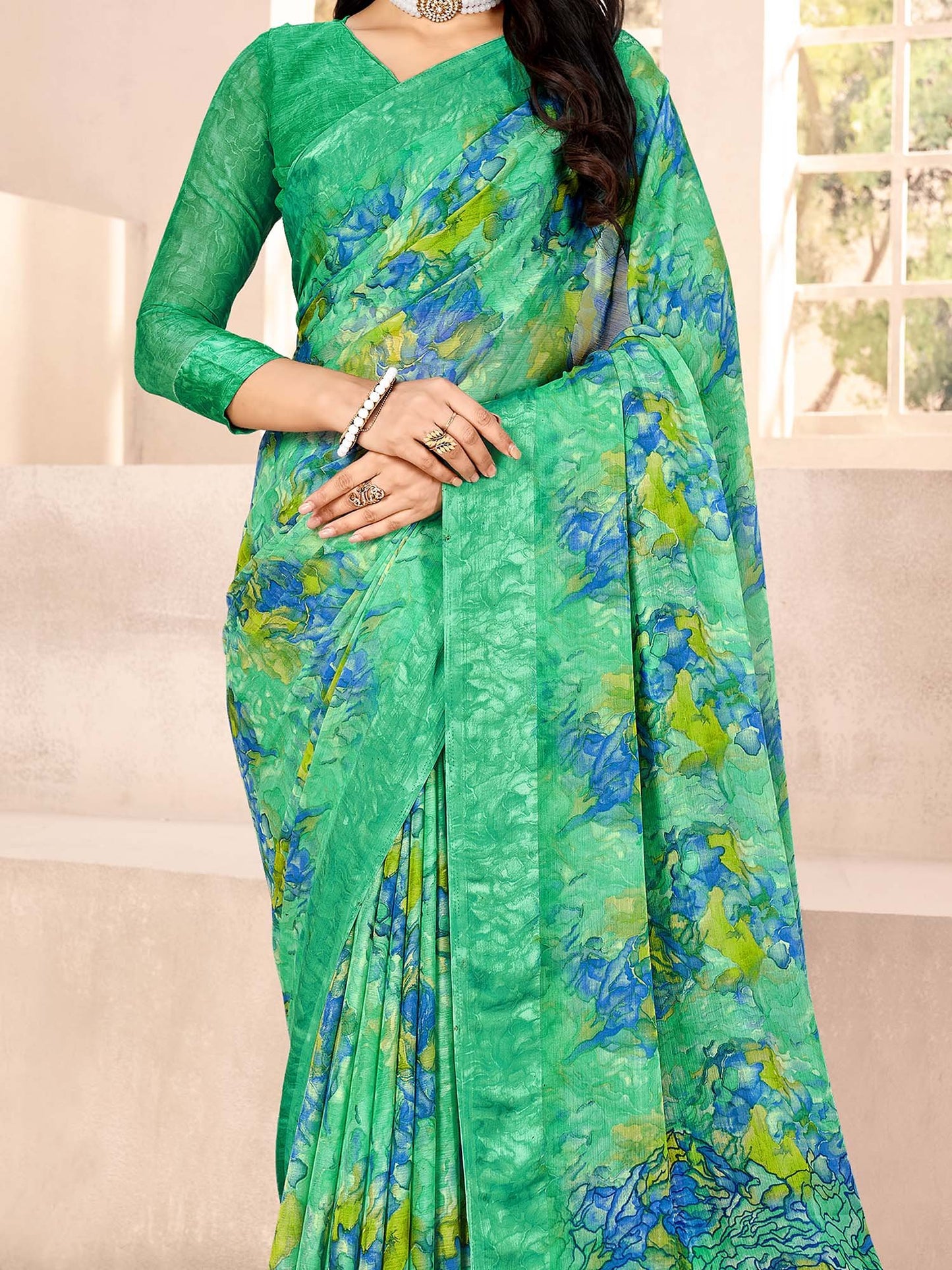 Light Bagru Chiffon Printed Saree