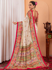Cream Tussar Silk Blend Printed Saree - The Dori Store